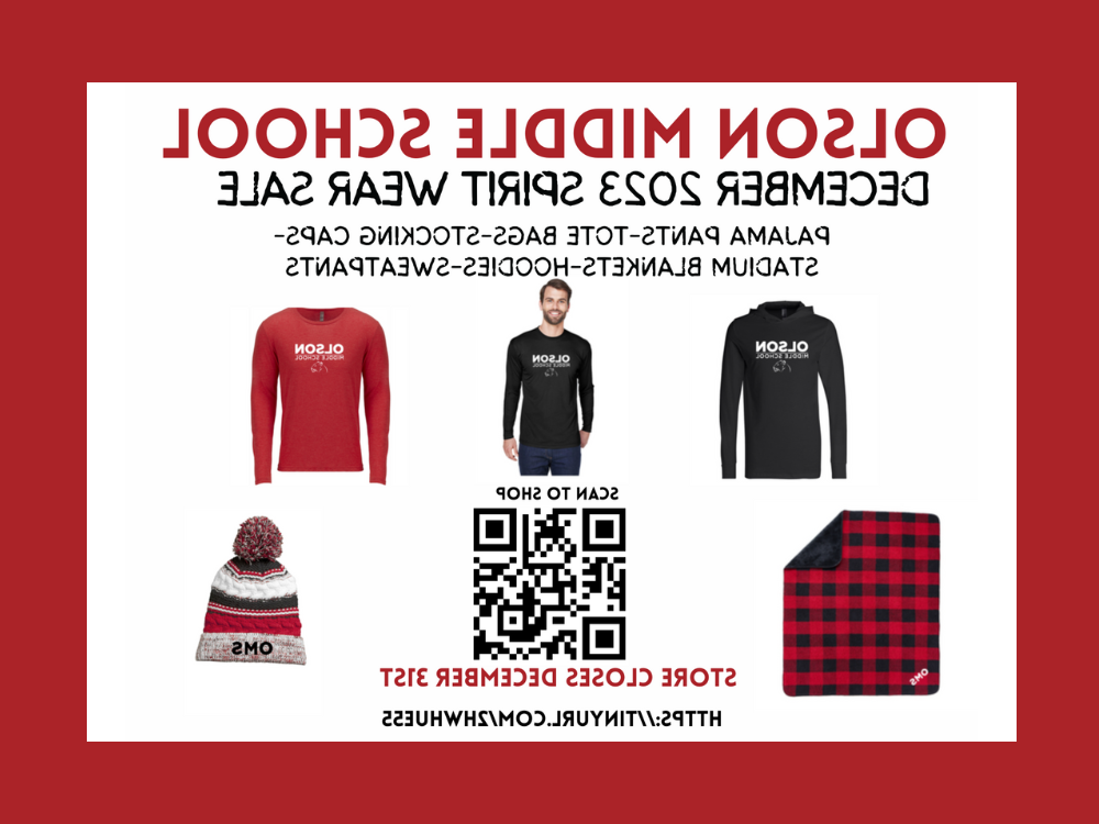 Olson Middle School December 2023 spirit wear clothing examples